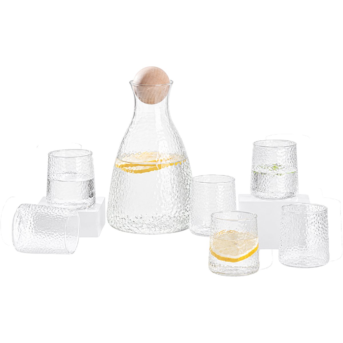 Set Jarra de Vidrio Martillado + Vasos 6pcs Warenhaus
